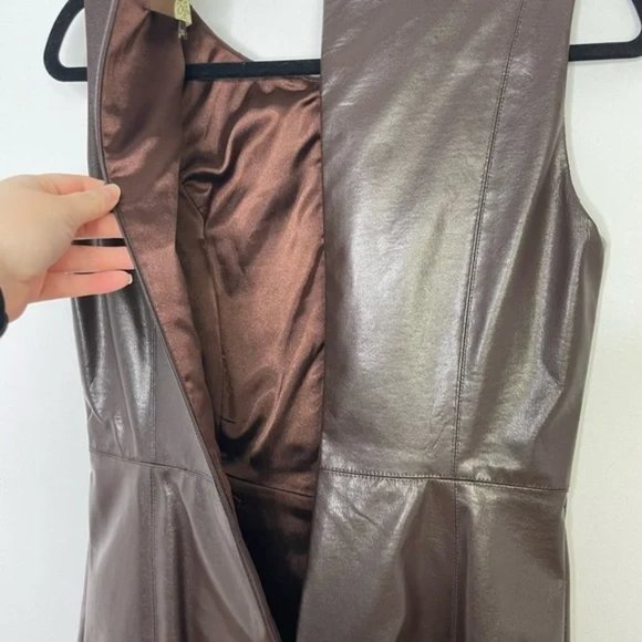 Eva Franco brown leather fit and flare dress size 12 - Picture 3 of 9